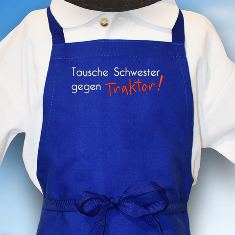 Original Südtiroler Kinder-Bauernschurz "Tausche Schwester gegen Traktor"