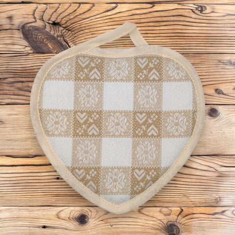 Südtiroler Topflappen Herzform "Creme"